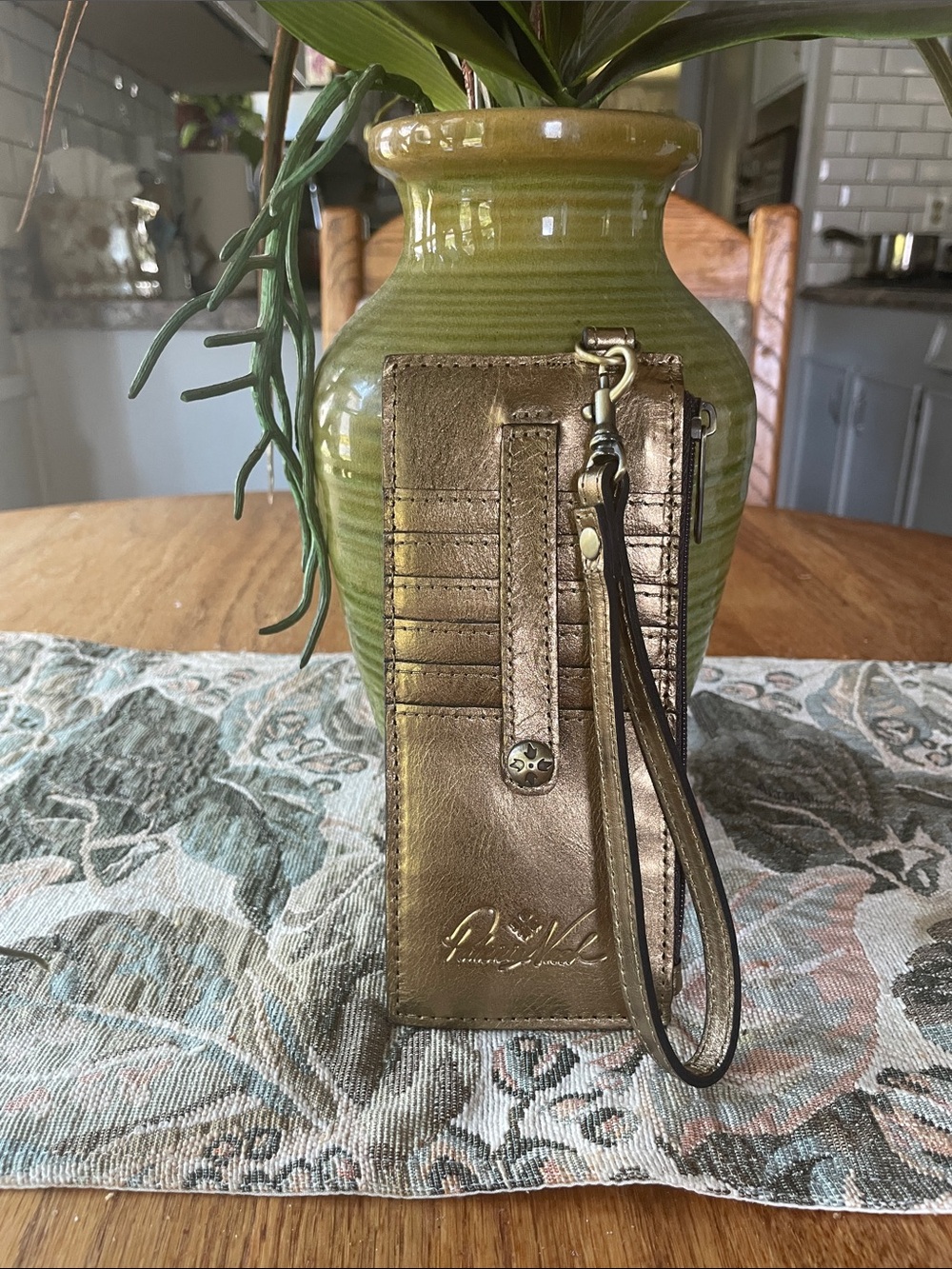 Patricia Nash Leather Metallic Bronze Wristlet Card Holder